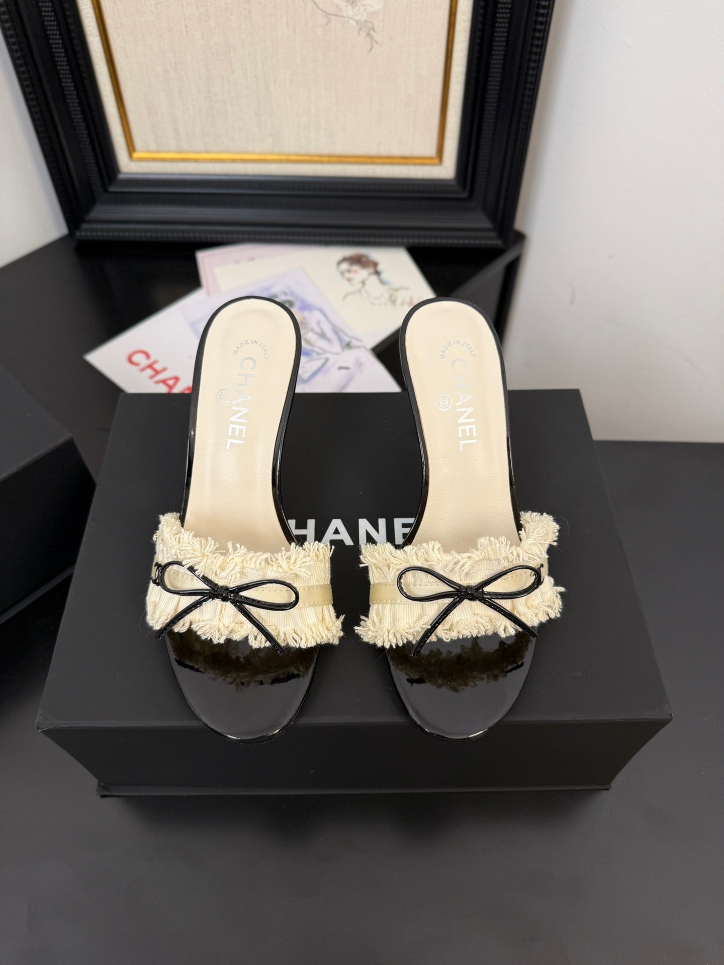 WHITE GROSGRAIN CANVAS BOW MULE SANDALS 90 MM - 35