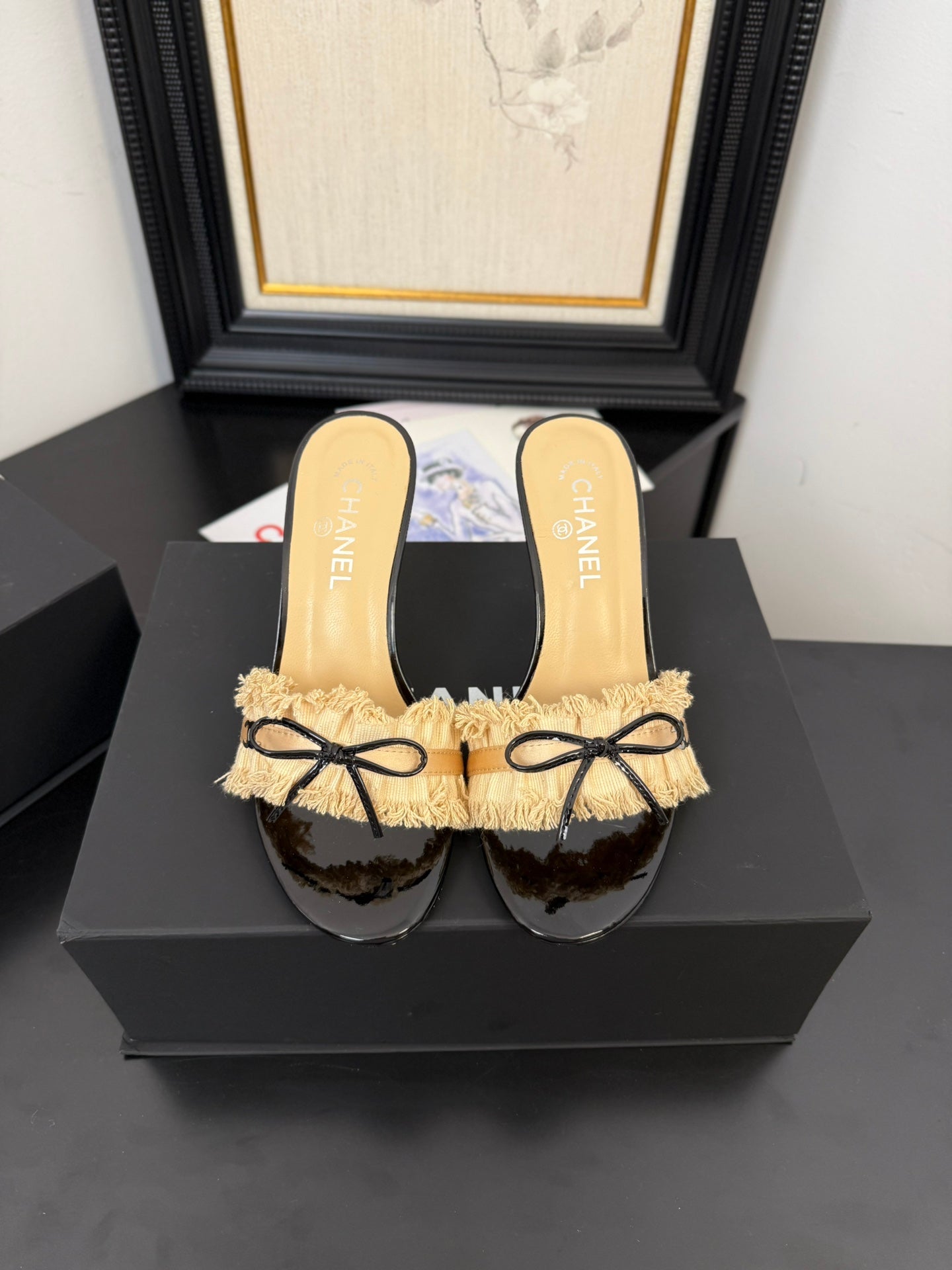 SAND YELLOW GROSGRAIN CANVAS BOW MULE SANDALS 90 MM - 35