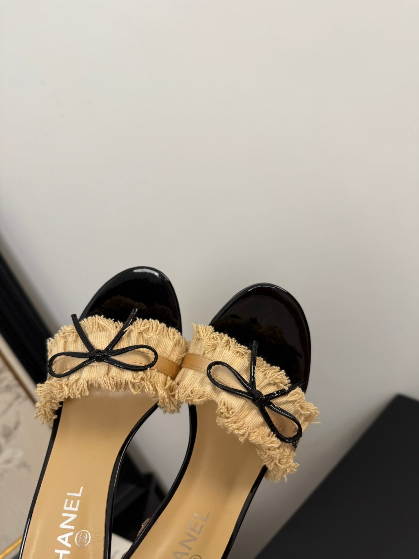SAND YELLOW GROSGRAIN CANVAS BOW MULE SANDALS 90 MM - 35