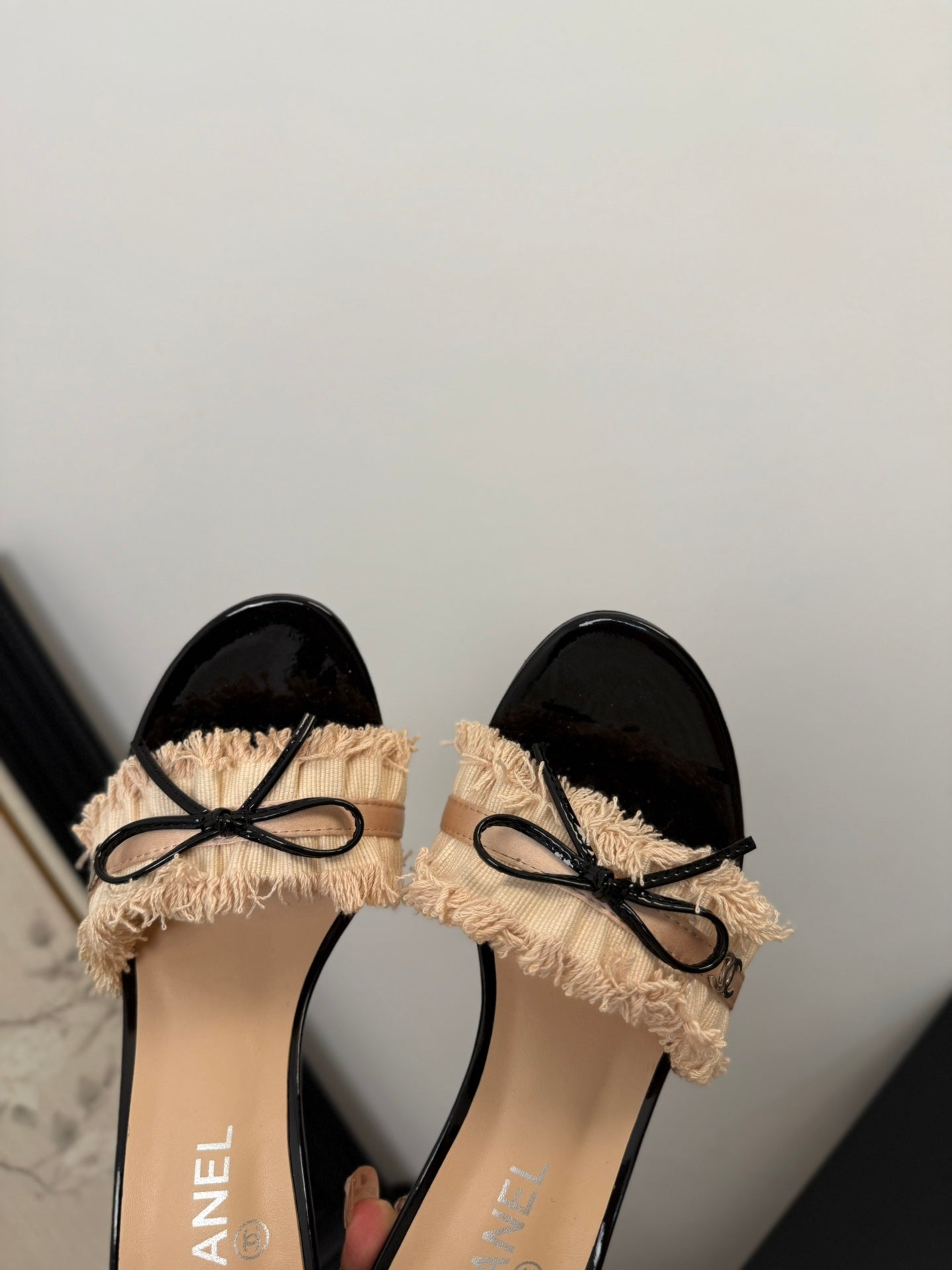PEACH PINK GROSGRAIN CANVAS BOW MULE SANDALS 90 MM - 35