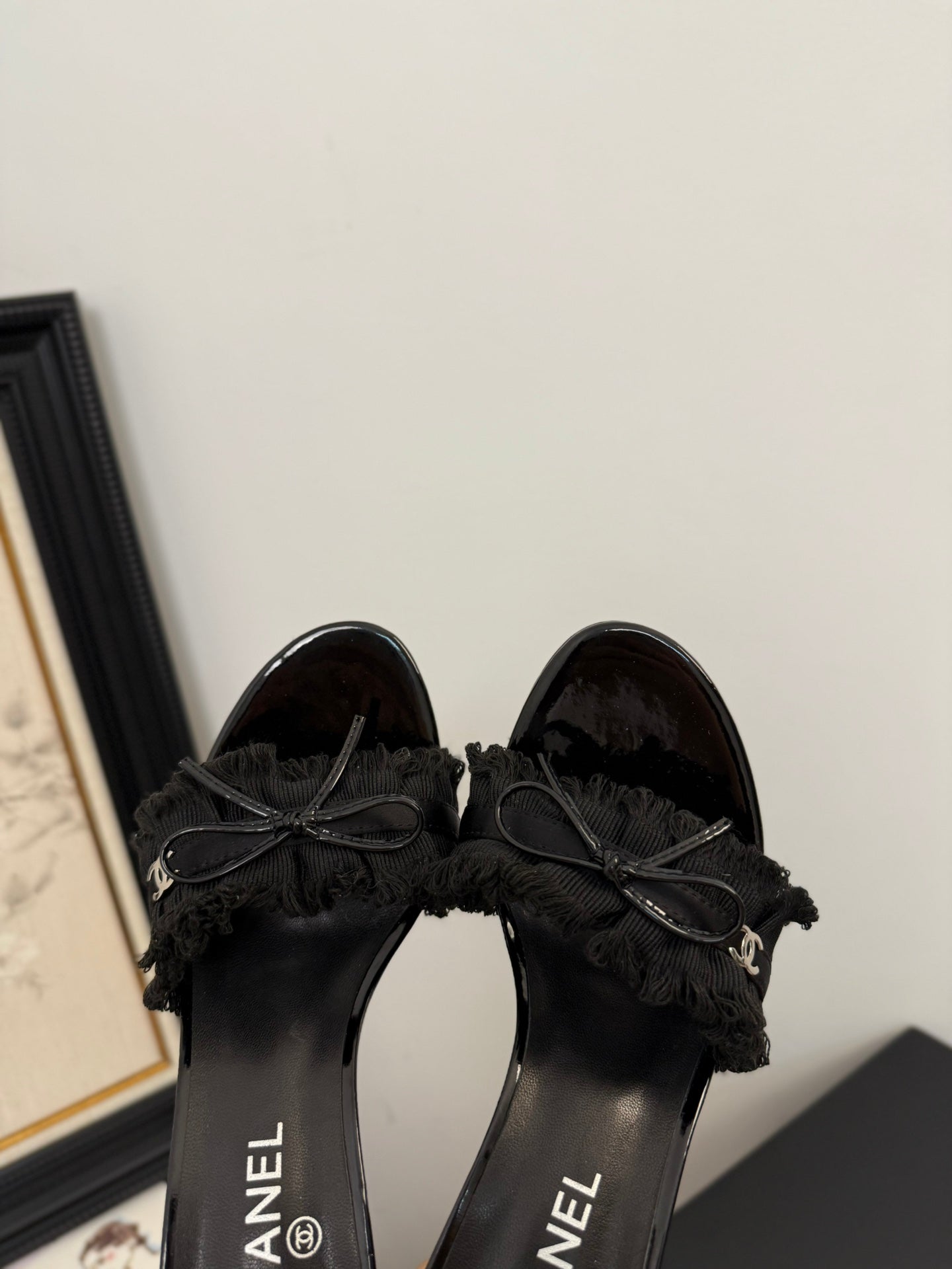 BLACK GROSGRAIN CANVAS BOW MULE SANDALS 90 MM - 35