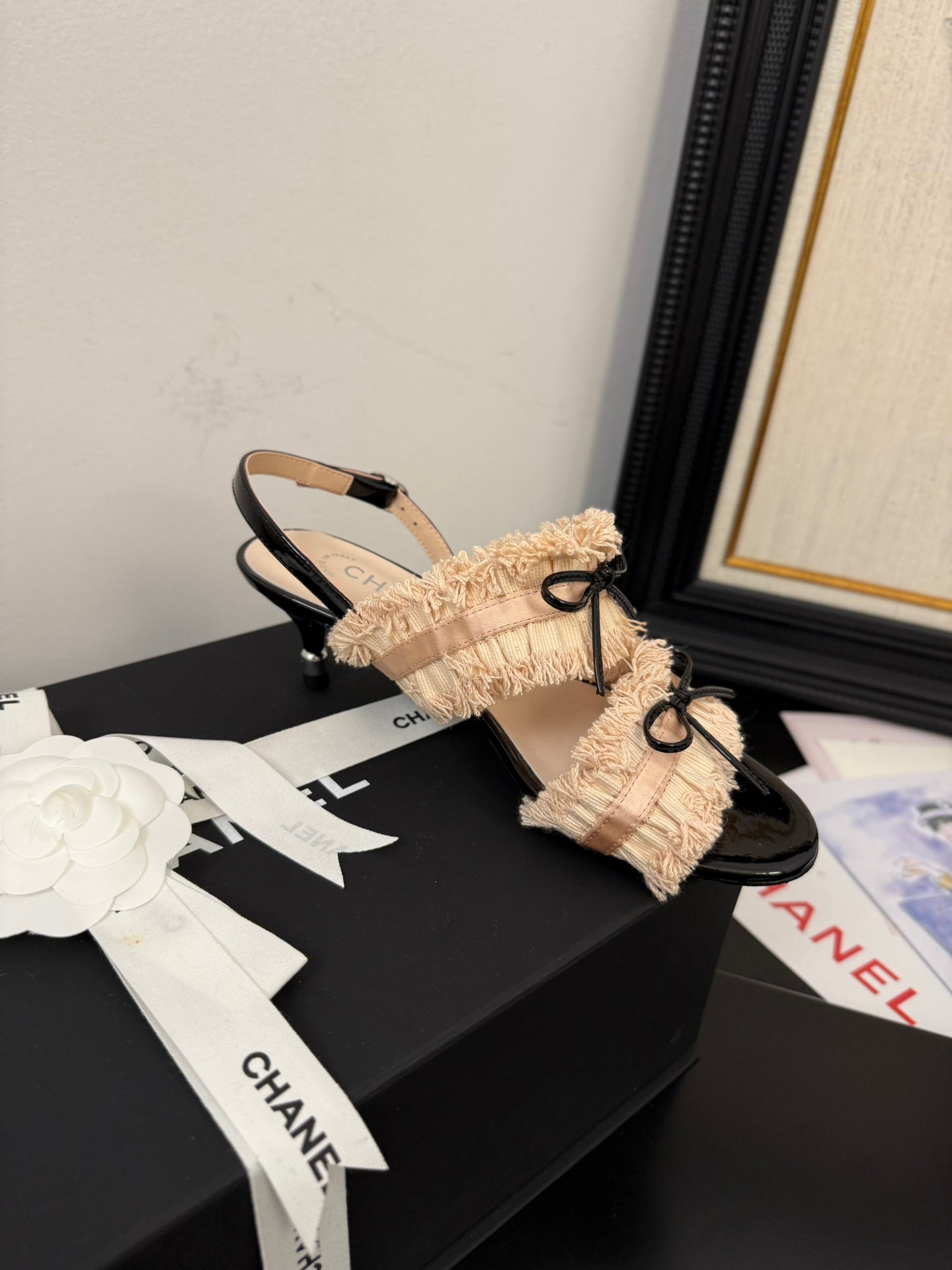 PEACH PINK GROSGRAIN CANVAS BOW SLINGBACK SANDALS 65 MM - 35