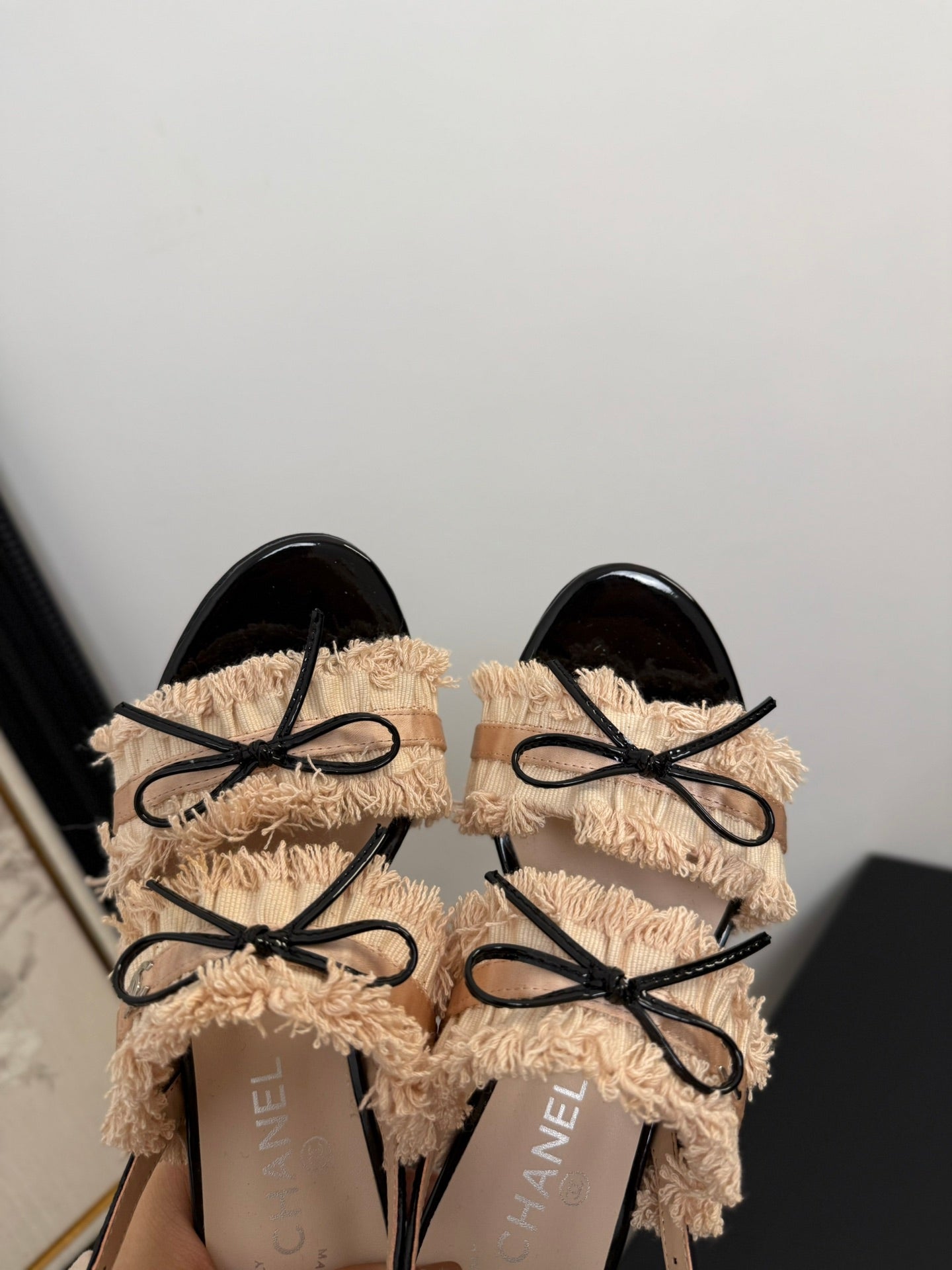 PEACH PINK GROSGRAIN CANVAS BOW SLINGBACK SANDALS 65 MM - 35