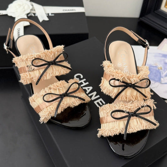 PEACH PINK GROSGRAIN CANVAS BOW SLINGBACK SANDALS 65 MM - 35
