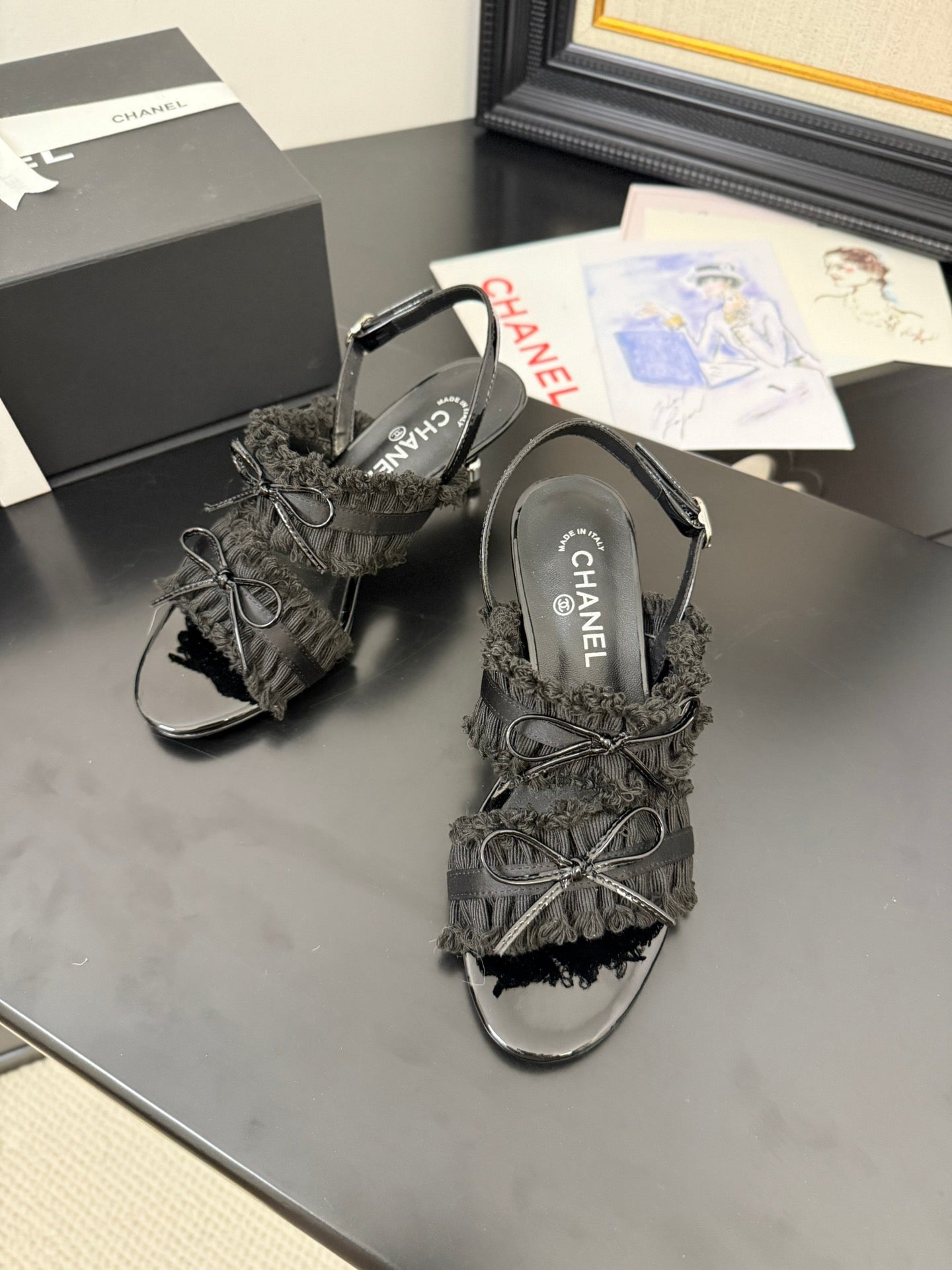 BLACK GROSGRAIN CANVAS BOW SLINGBACK SANDALS 65 MM - 35