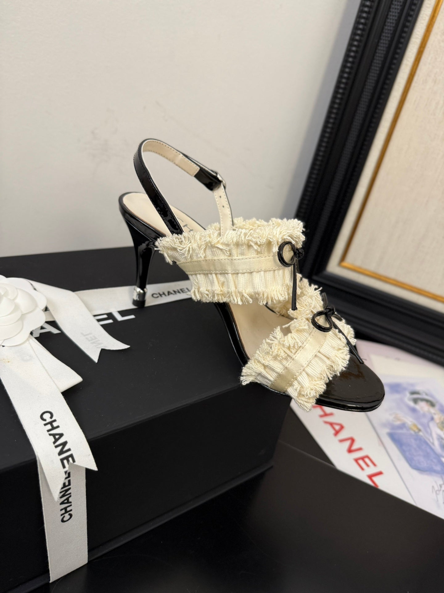 WHITE GROSGRAIN CANVAS BOW SLINGBACK SANDALS - 35