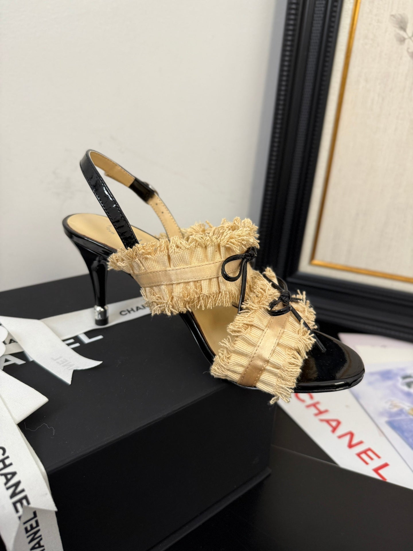 SAND YELLOW GROSGRAIN CANVAS BOW SLINGBACK SANDALS - 35
