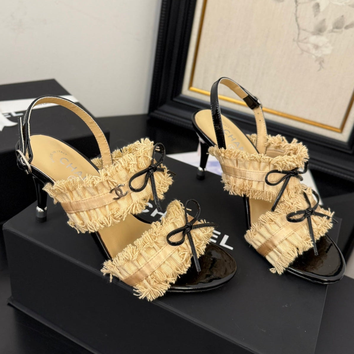 SAND YELLOW GROSGRAIN CANVAS BOW SLINGBACK SANDALS - 35