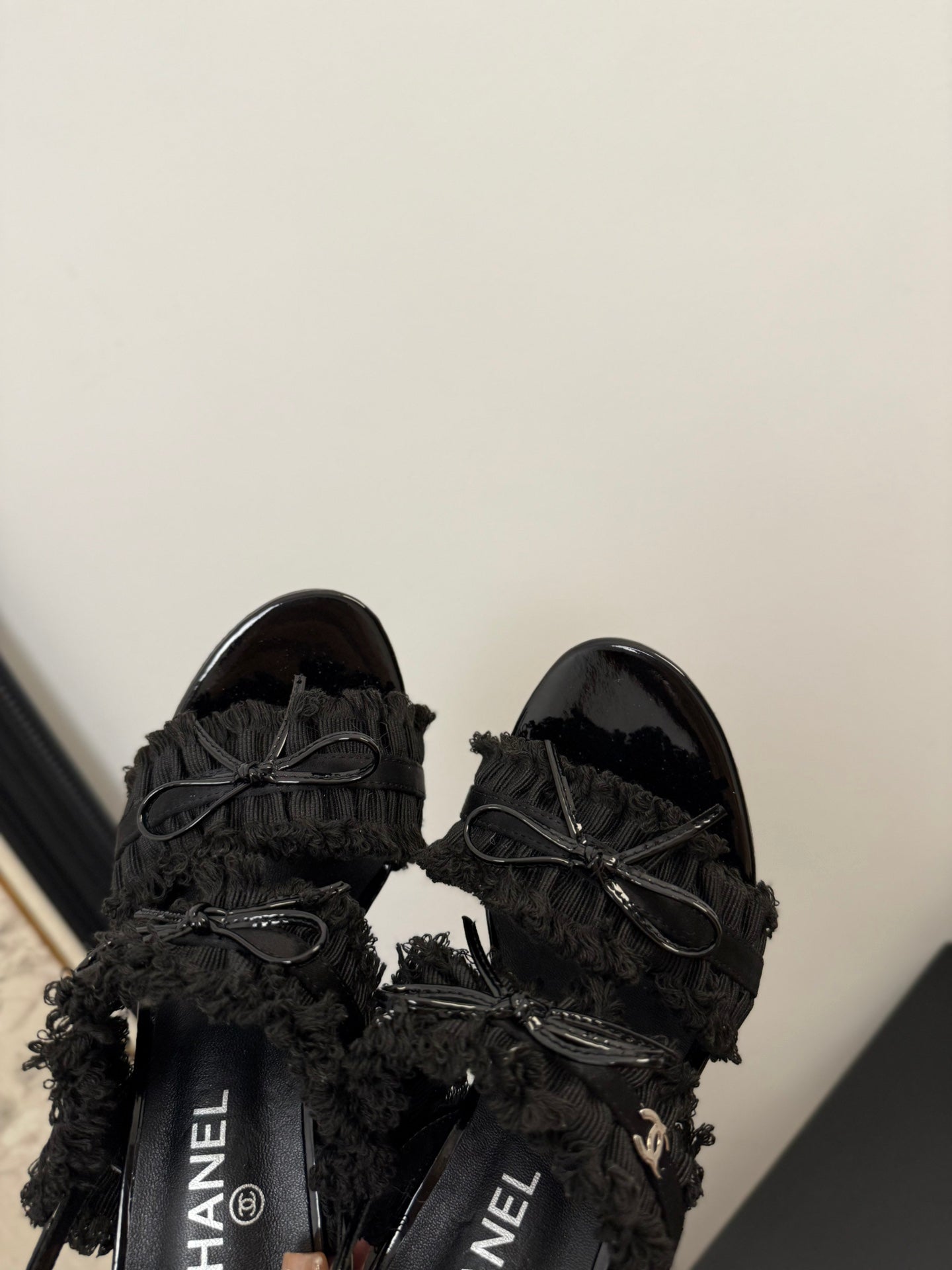 BLACK GROSGRAIN CANVAS BOW SLINGBACK SANDALS - 35