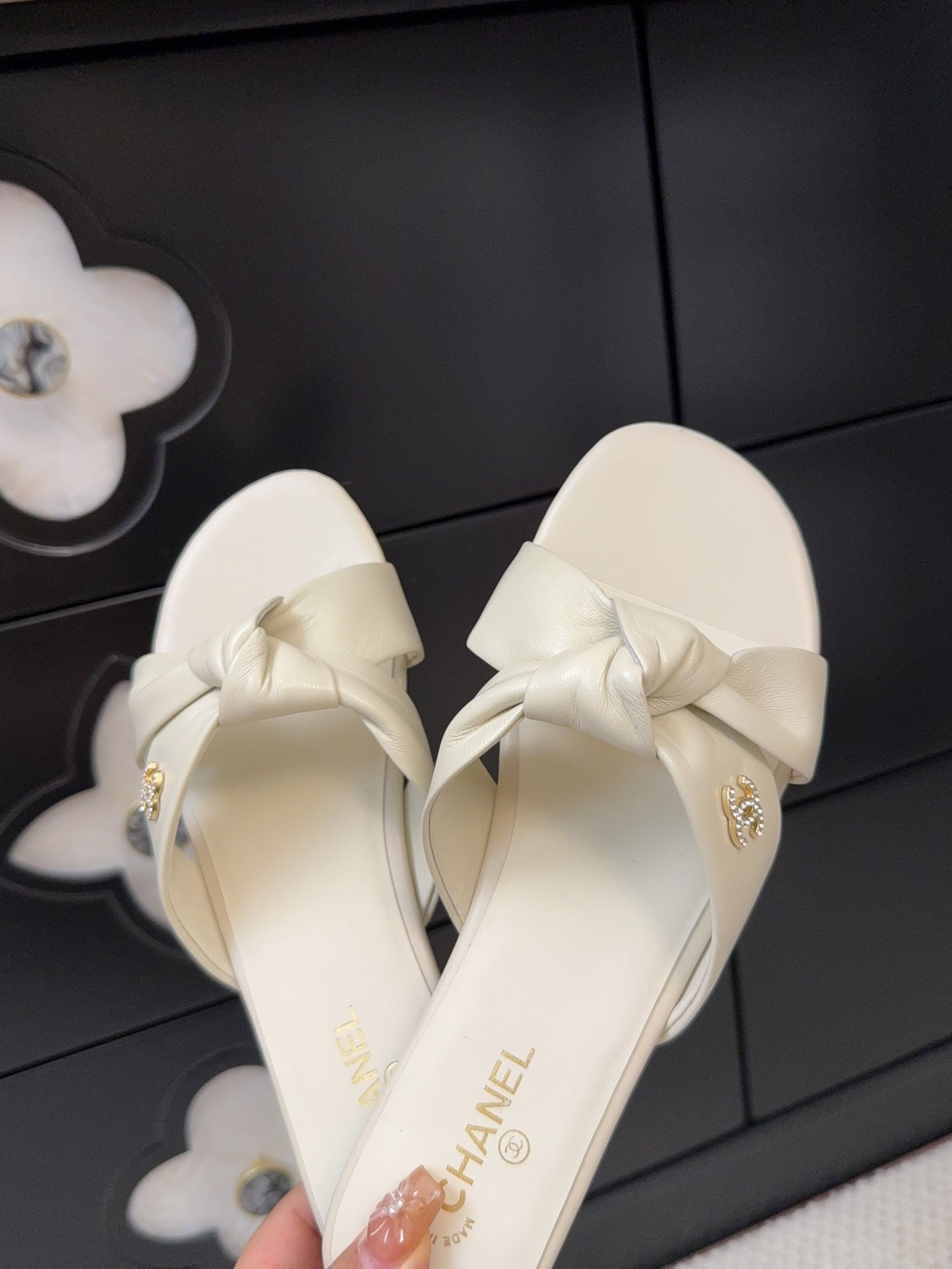 LACE MULE 2 CM IN WHITE CREAM LAMBSKIN - 34