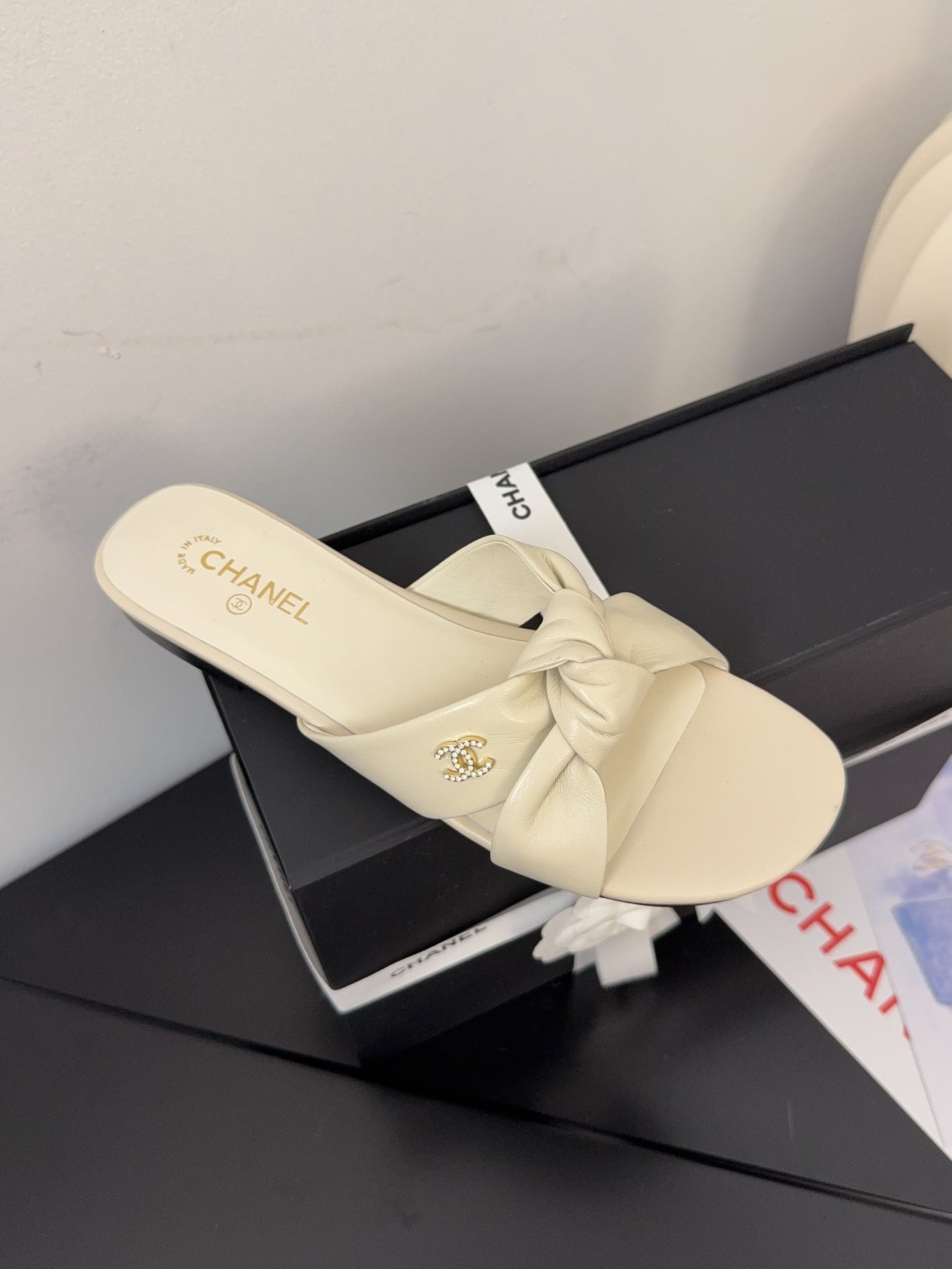 LACE MULE 2 CM IN WHITE CREAM LAMBSKIN - 34