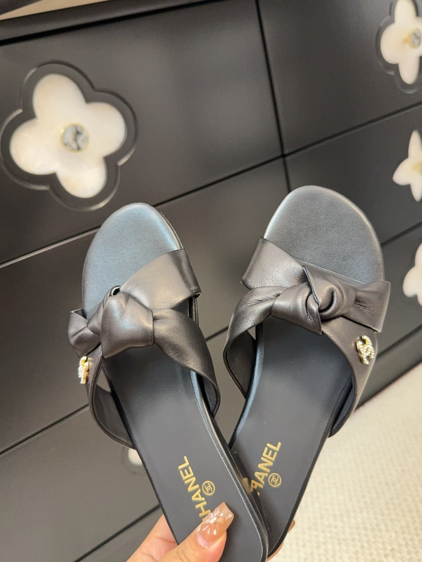 LACE MULE 2 CM IN BLACK LAMBSKIN - 34