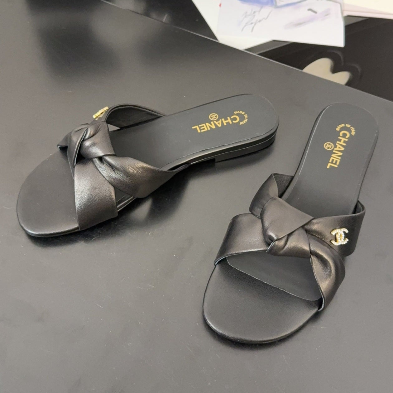LACE MULE 2 CM IN BLACK LAMBSKIN - 34
