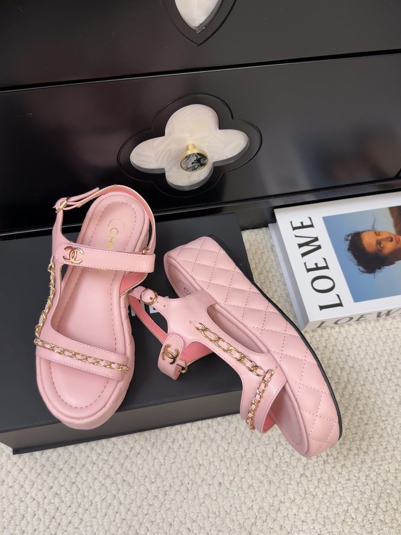 THICK-SOLED SANDALS 55 MM IN LIGHT PINK CALFSKIN - 34