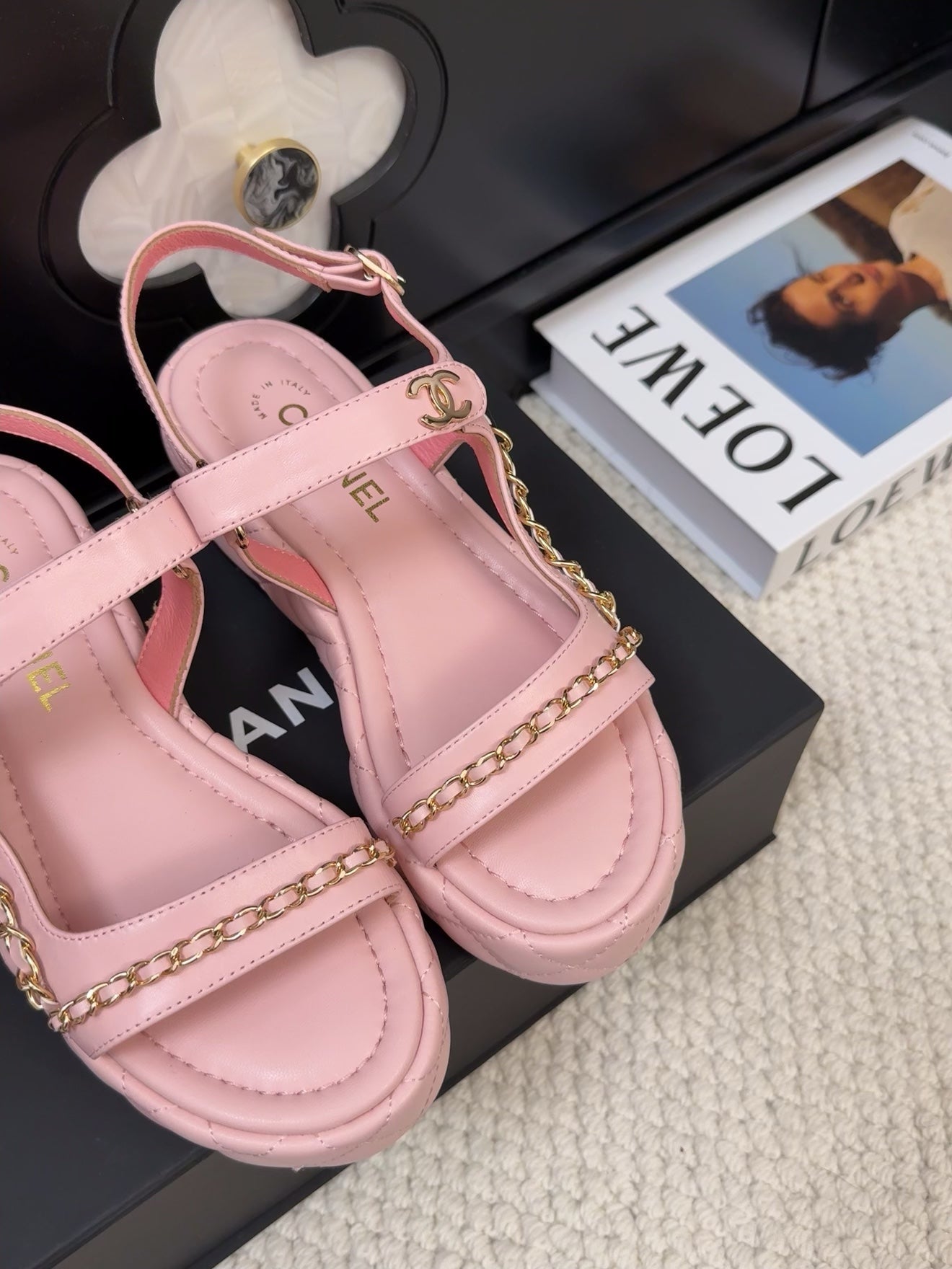 THICK-SOLED SANDALS 55 MM IN LIGHT PINK CALFSKIN - 34