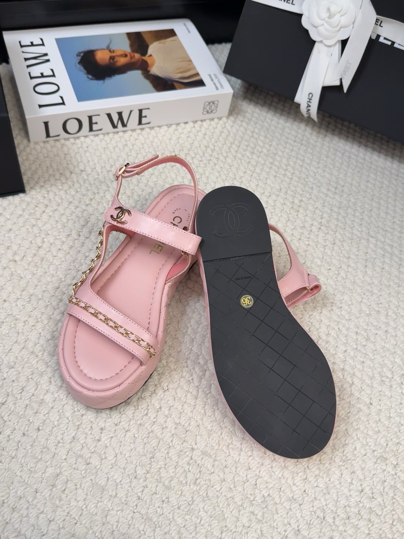THICK-SOLED SANDALS 55 MM IN LIGHT PINK CALFSKIN - 34