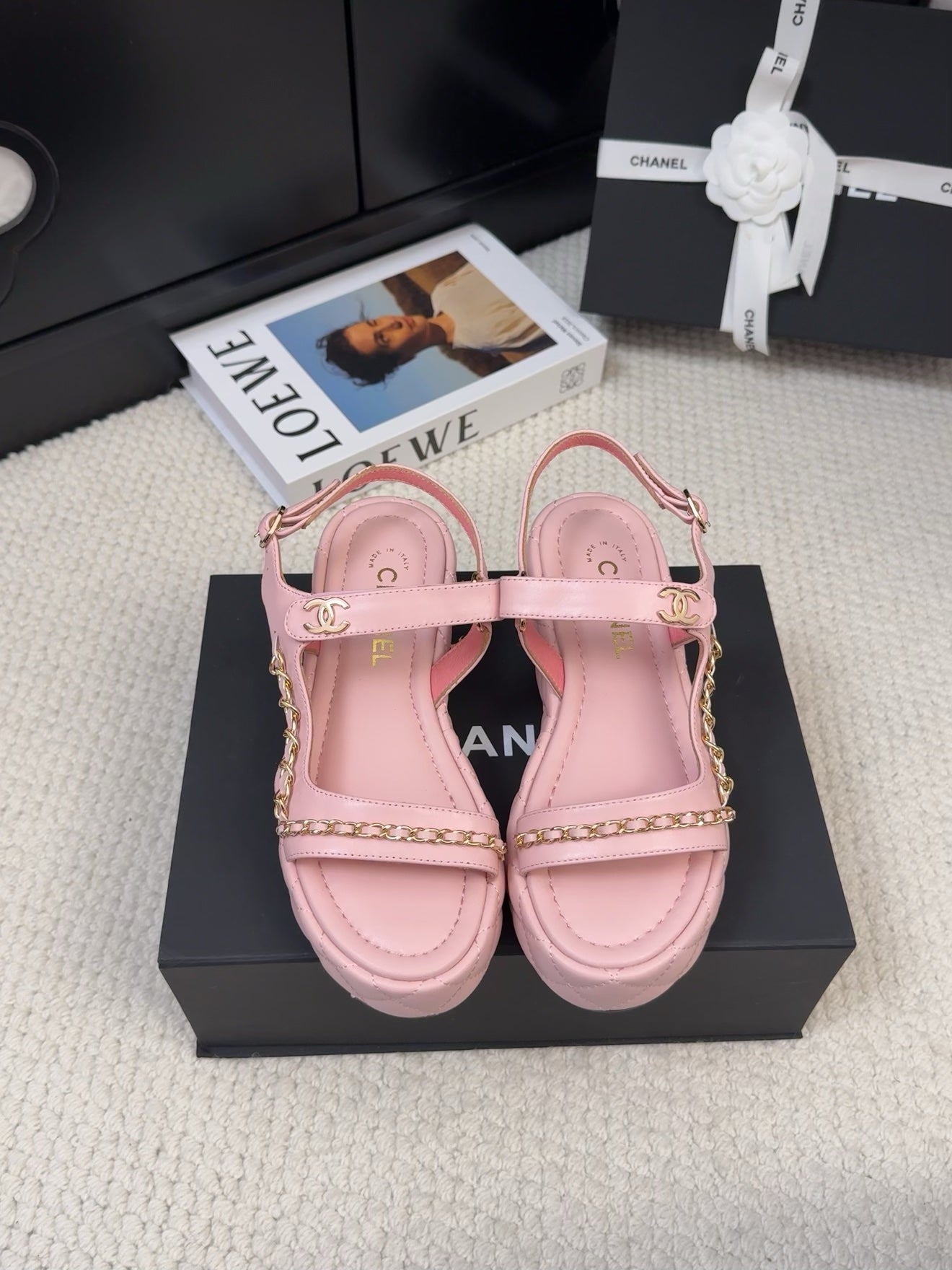 THICK-SOLED SANDALS 55 MM IN LIGHT PINK CALFSKIN - 34