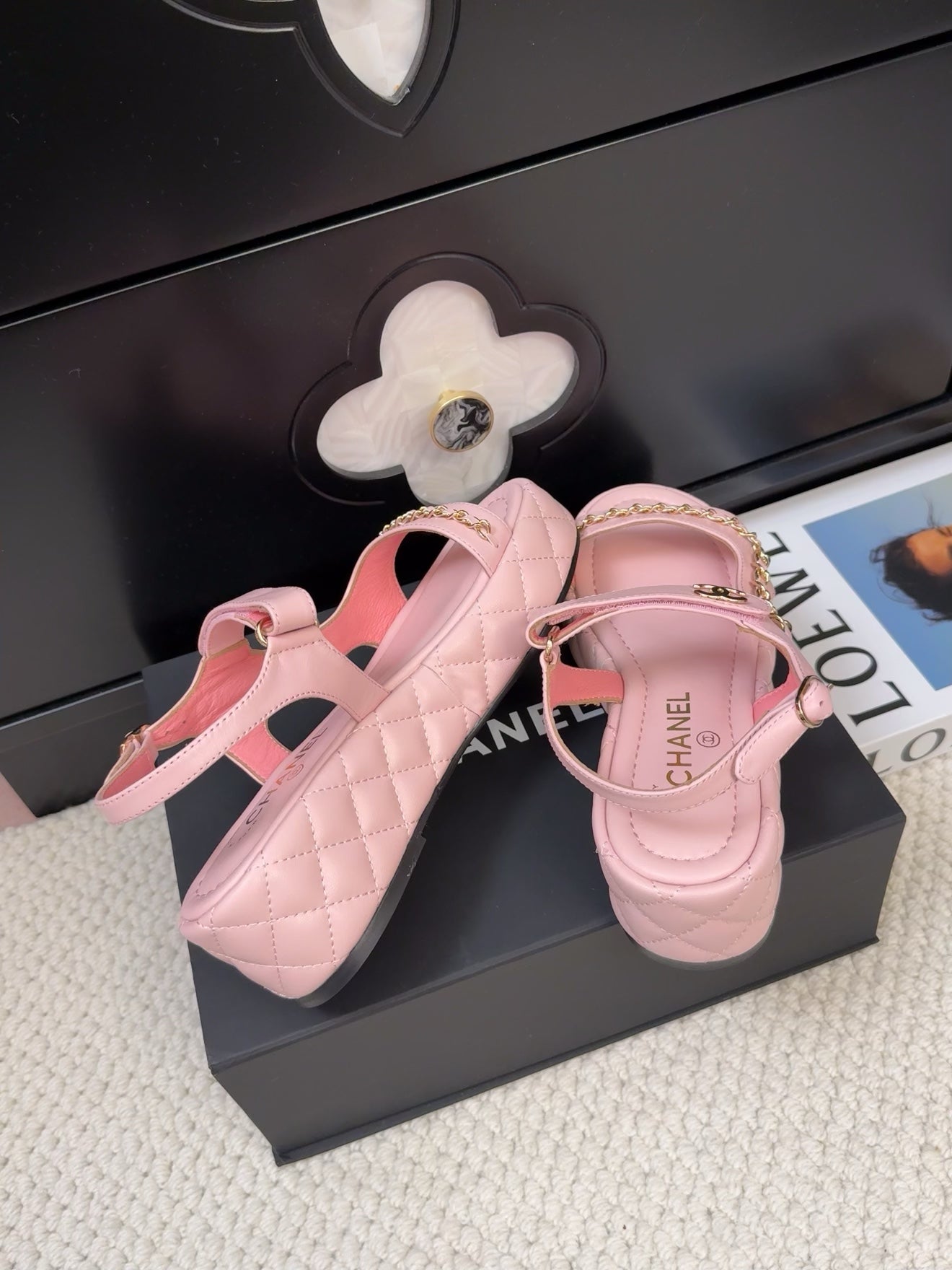 THICK-SOLED SANDALS 55 MM IN LIGHT PINK CALFSKIN - 34