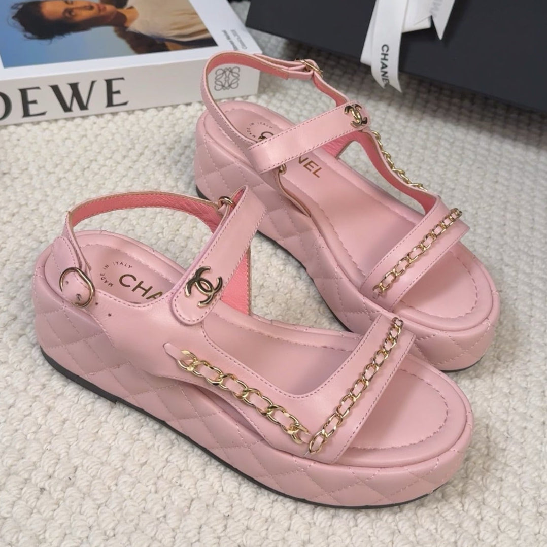 THICK-SOLED SANDALS 55 MM IN LIGHT PINK CALFSKIN - 34