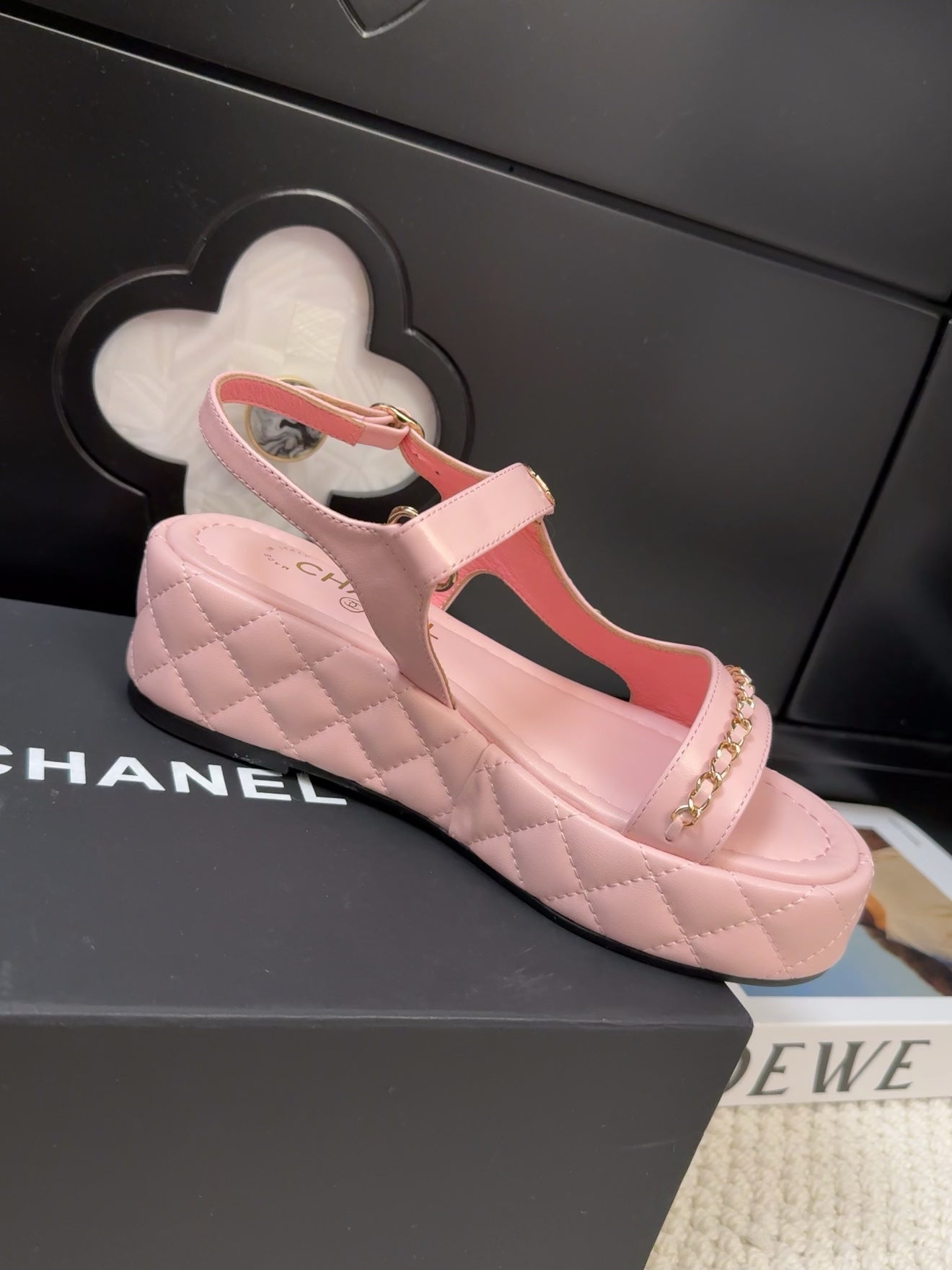 THICK-SOLED SANDALS 55 MM IN LIGHT PINK CALFSKIN - 34