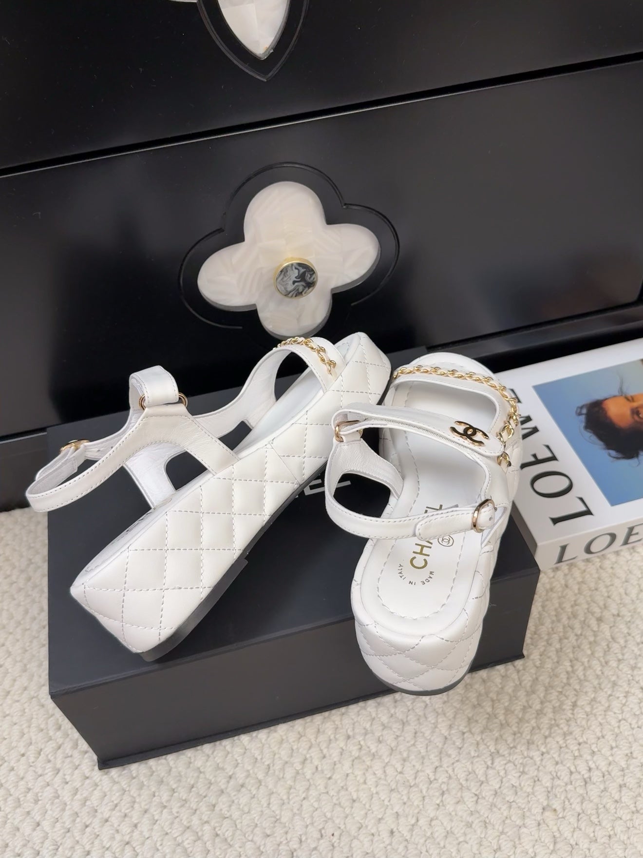 THICK-SOLED SANDALS 55 MM IN WHITE CALFSKIN - 34