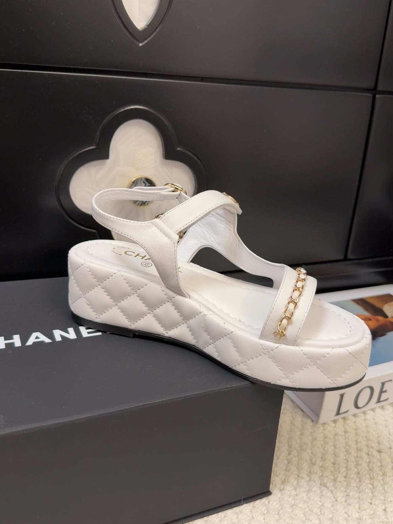 THICK-SOLED SANDALS 55 MM IN WHITE CALFSKIN - 34