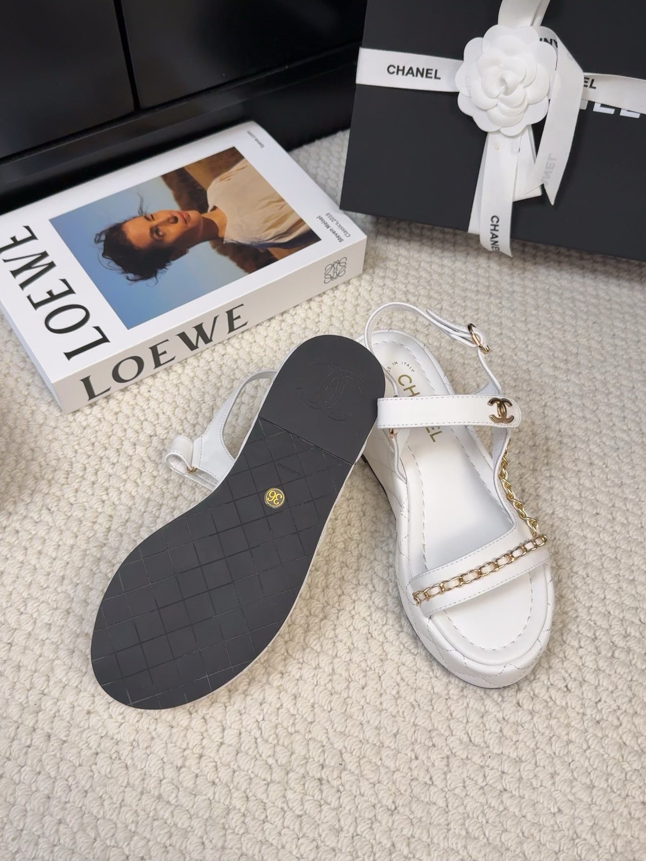 THICK-SOLED SANDALS 55 MM IN WHITE CALFSKIN - 34