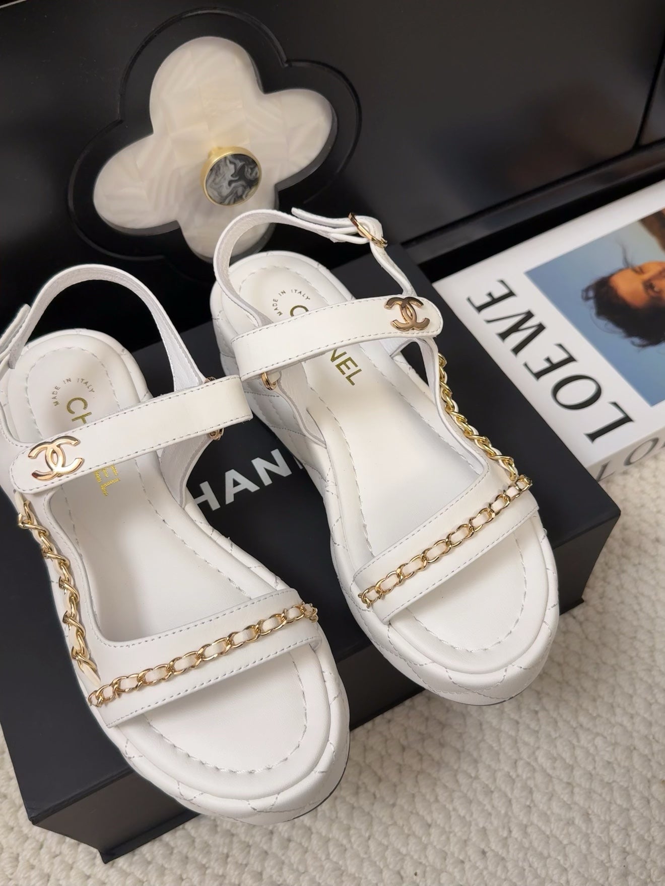THICK-SOLED SANDALS 55 MM IN WHITE CALFSKIN - 34