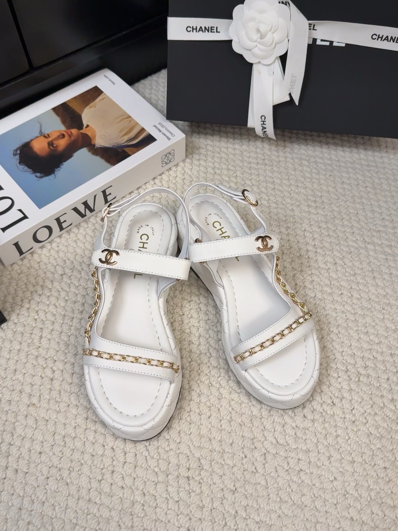 THICK-SOLED SANDALS 55 MM IN WHITE CALFSKIN - 34