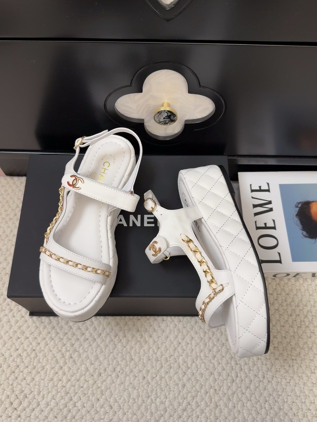 THICK-SOLED SANDALS 55 MM IN WHITE CALFSKIN - 34