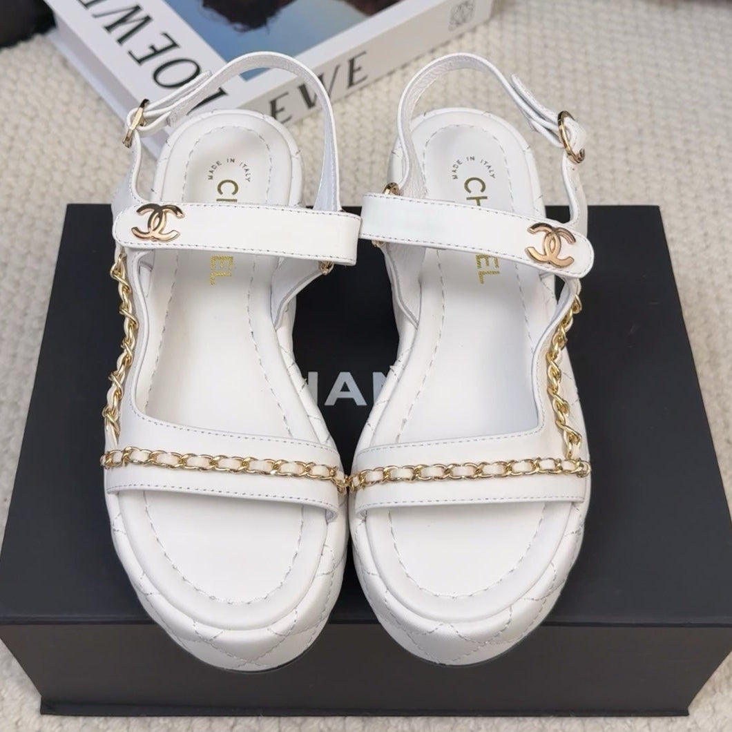 THICK-SOLED SANDALS 55 MM IN WHITE CALFSKIN - 34