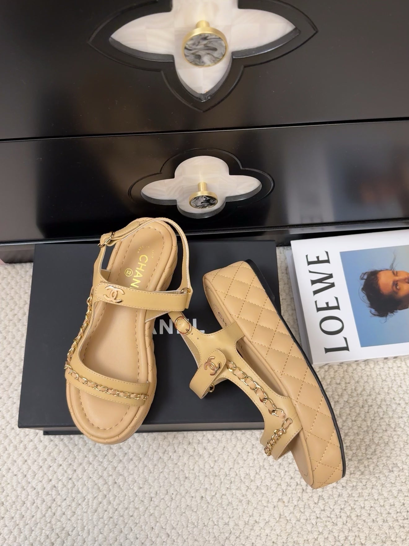 THICK-SOLED SANDALS 55 MM IN SAND YELLOW CALFSKIN - 34