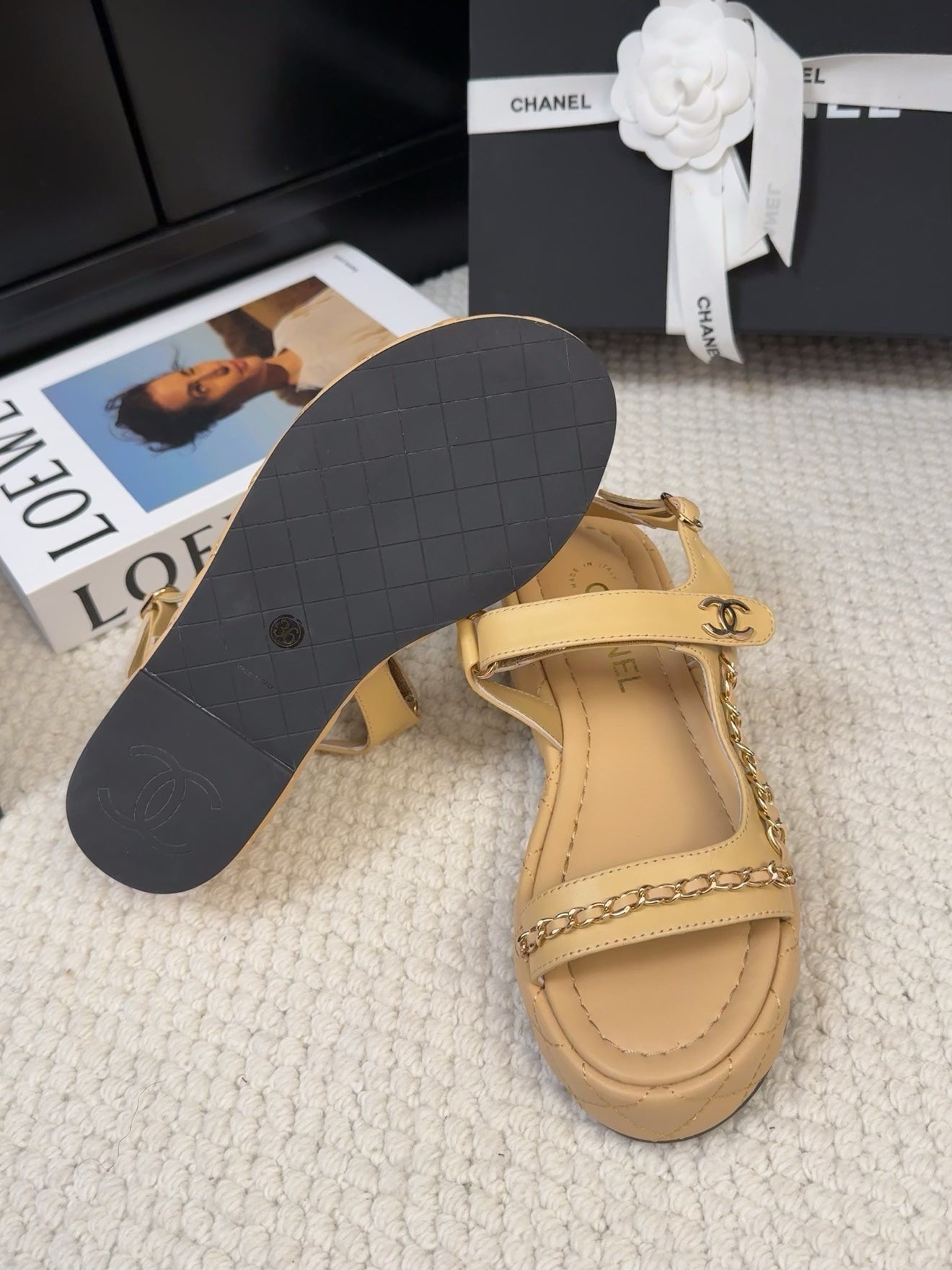 THICK-SOLED SANDALS 55 MM IN SAND YELLOW CALFSKIN - 34
