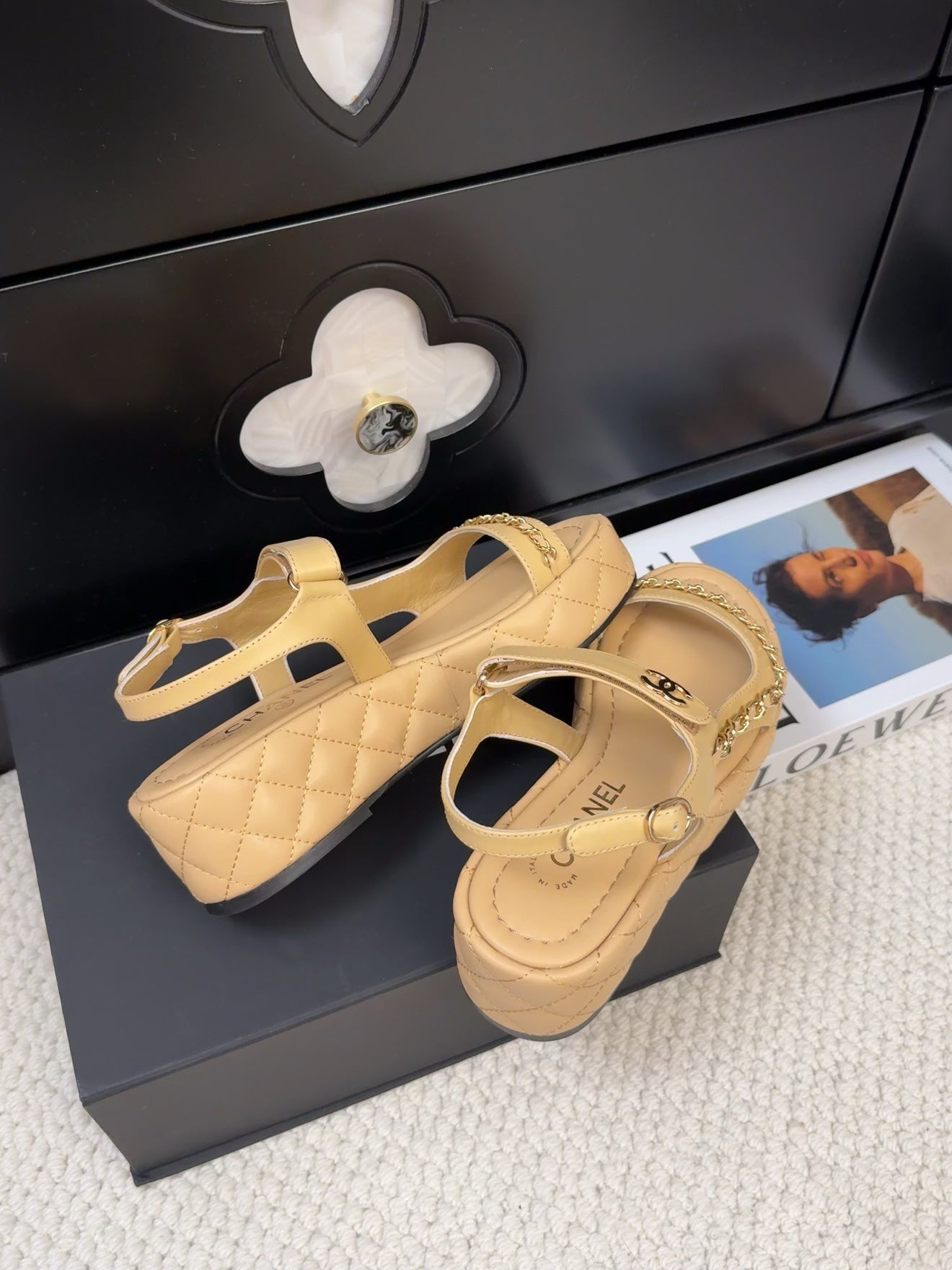 THICK-SOLED SANDALS 55 MM IN SAND YELLOW CALFSKIN - 34