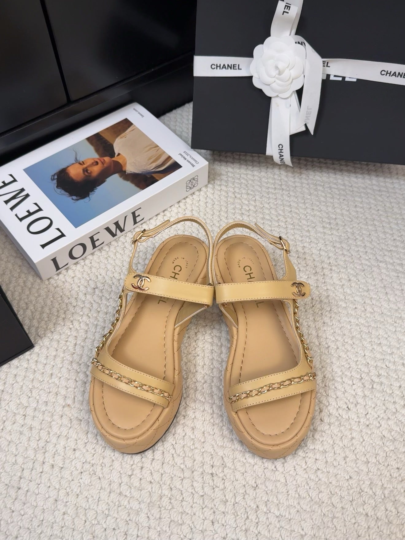 THICK-SOLED SANDALS 55 MM IN SAND YELLOW CALFSKIN - 34