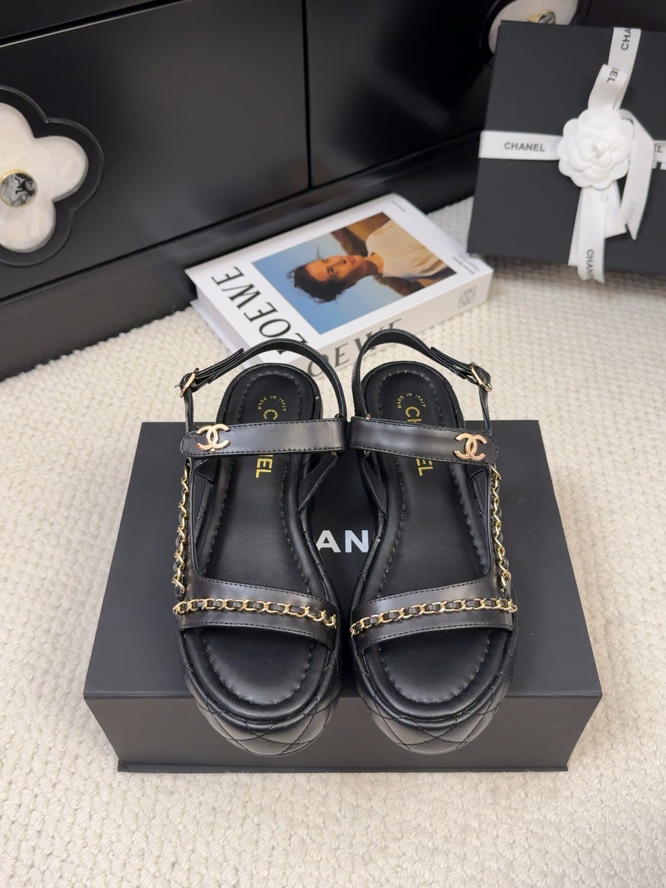 THICK-SOLED SANDALS 55 MM IN BLACK CALFSKIN - 34