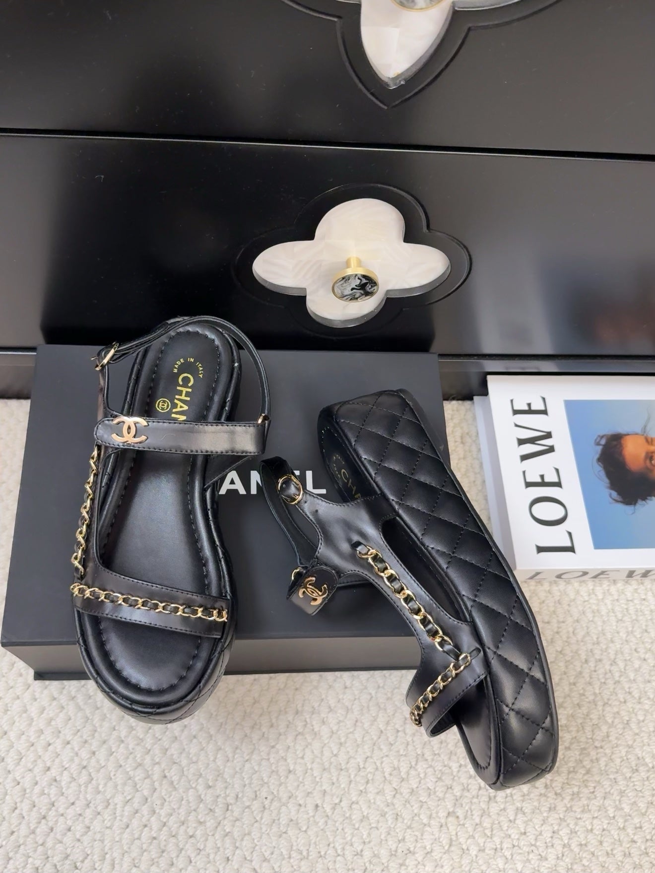 THICK-SOLED SANDALS 55 MM IN BLACK CALFSKIN - 34