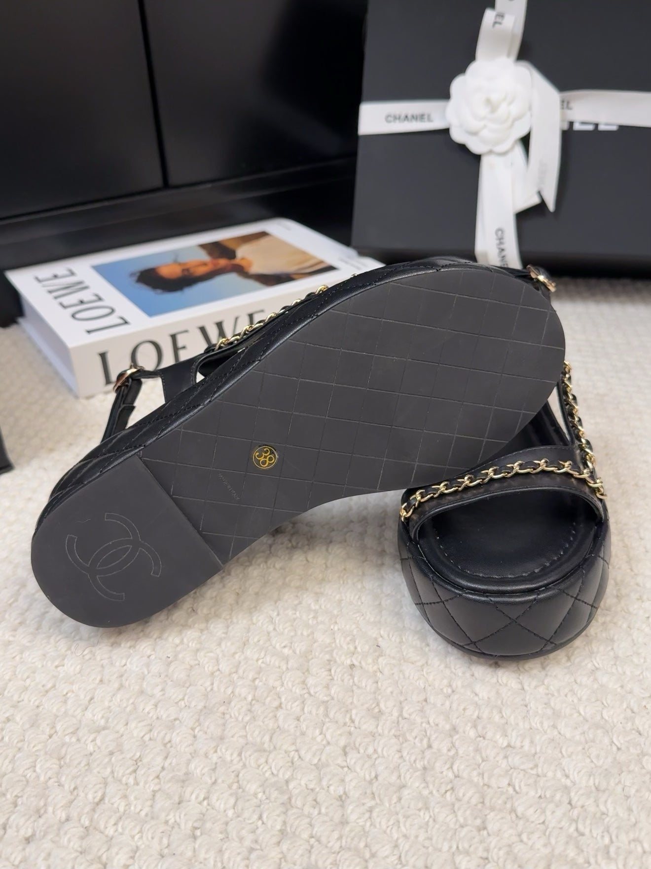 THICK-SOLED SANDALS 55 MM IN BLACK CALFSKIN - 34