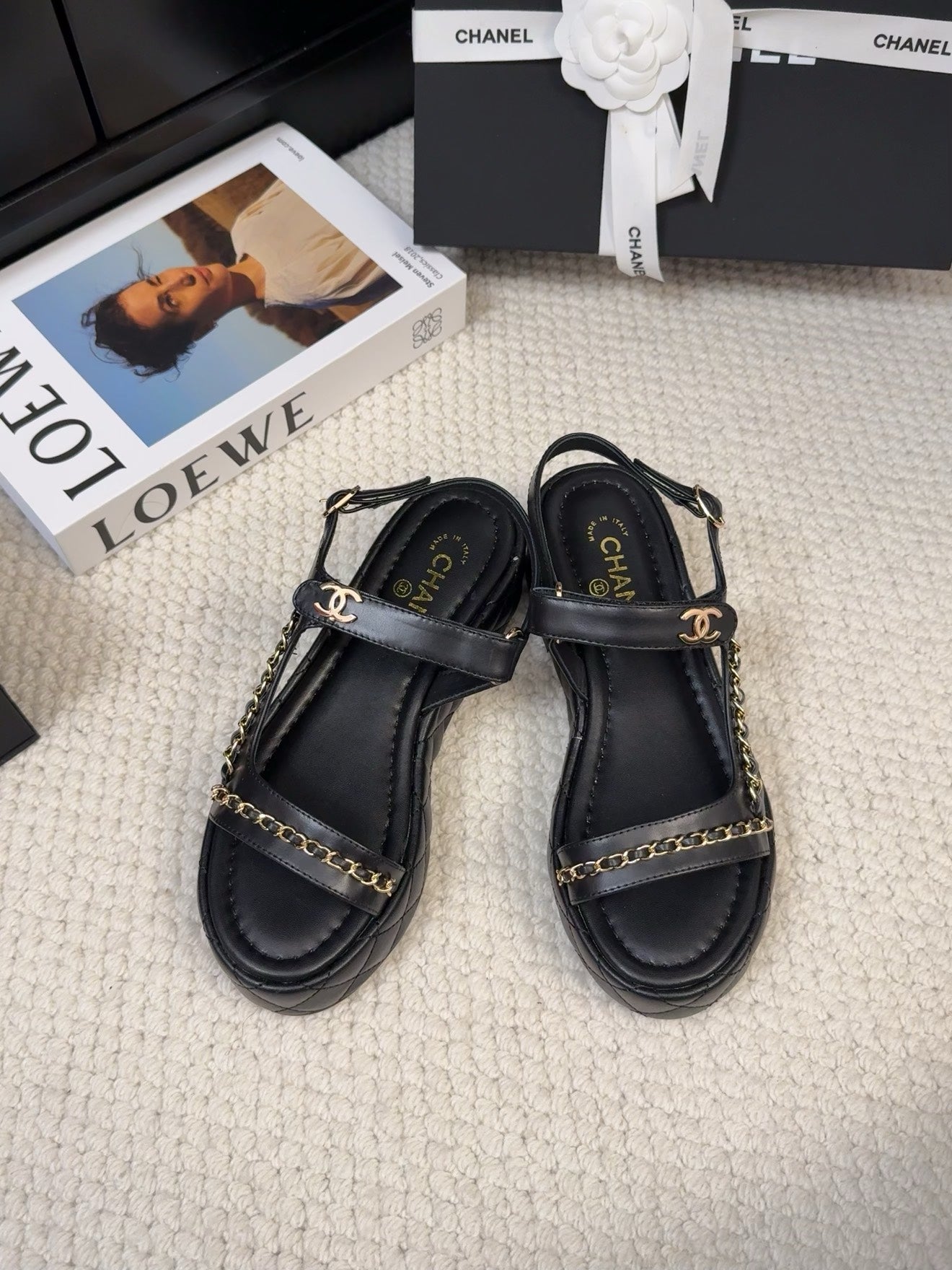 THICK-SOLED SANDALS 55 MM IN BLACK CALFSKIN - 34