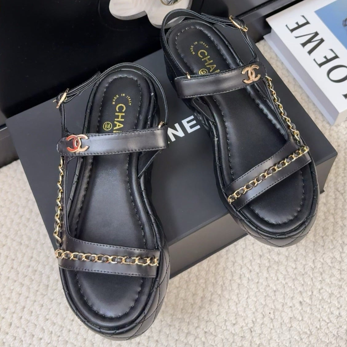 THICK-SOLED SANDALS 55 MM IN BLACK CALFSKIN - 34
