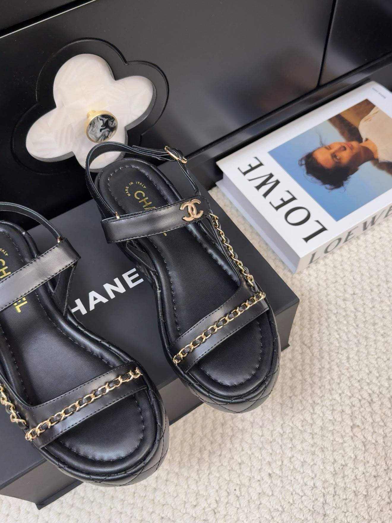 THICK-SOLED SANDALS 55 MM IN BLACK CALFSKIN - 34