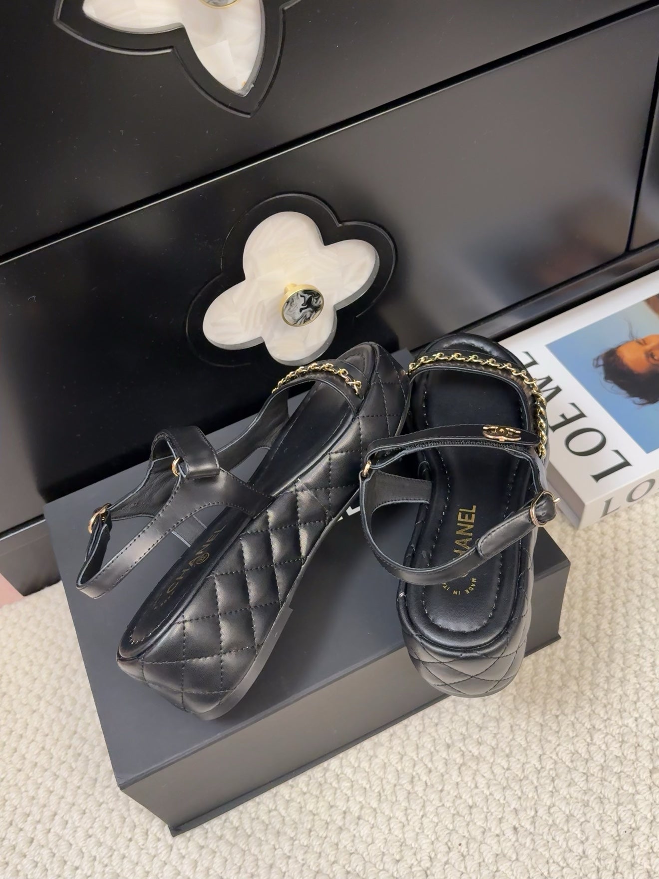 THICK-SOLED SANDALS 55 MM IN BLACK CALFSKIN - 34