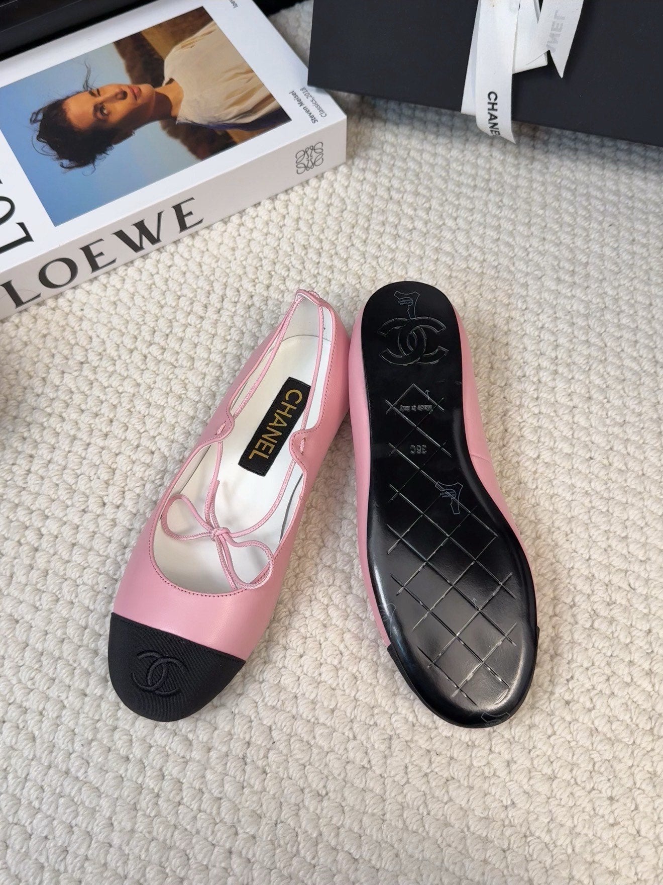 FLAT MARY JANE PUMPS IN BABY PINK LAMBSKIN MIX BLACK FABRIC - 34
