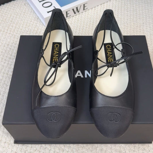FLAT MARY JANE PUMPS BLACK LAMBSKIN - 34