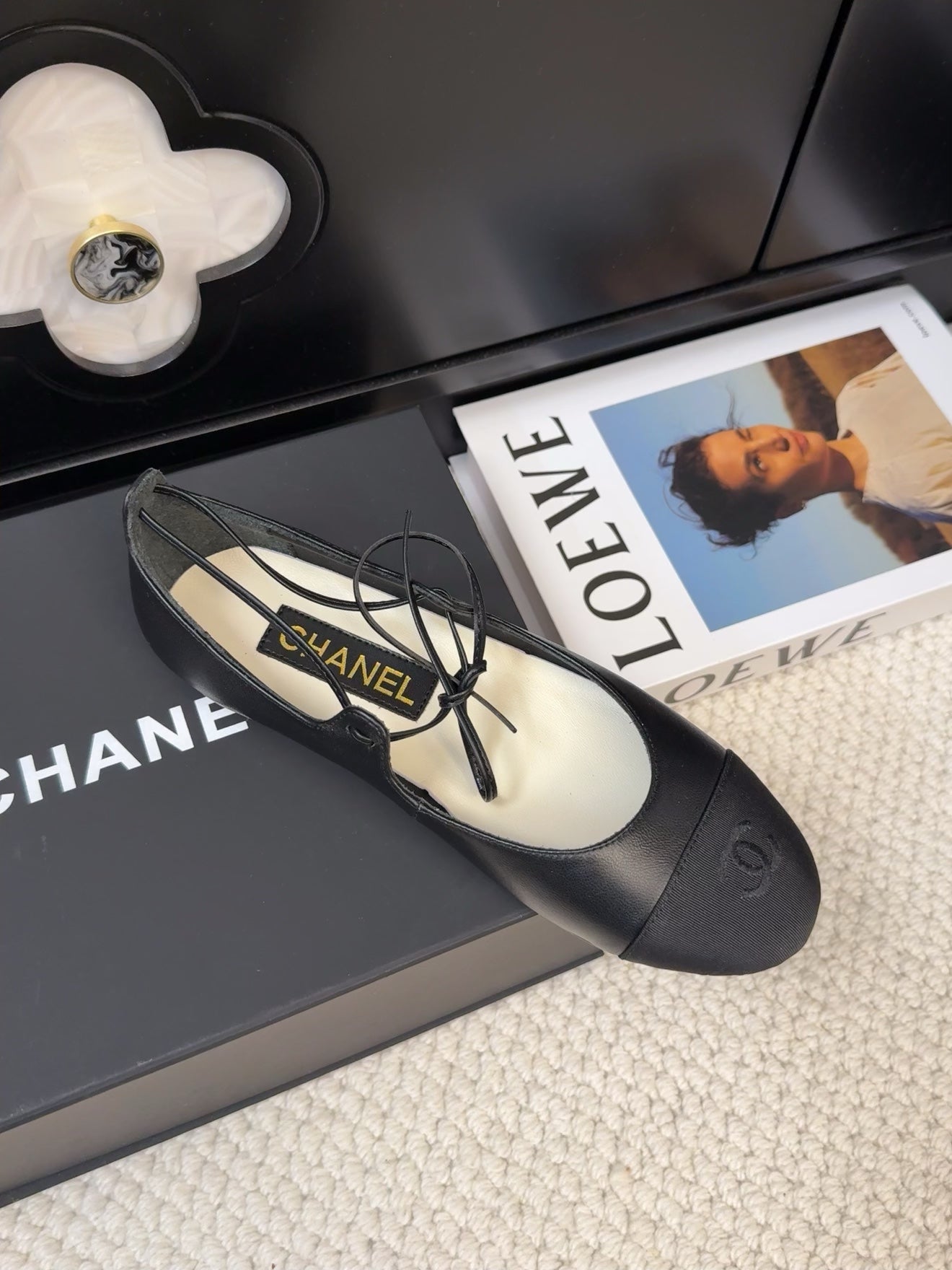 FLAT MARY JANE PUMPS BLACK LAMBSKIN - 34