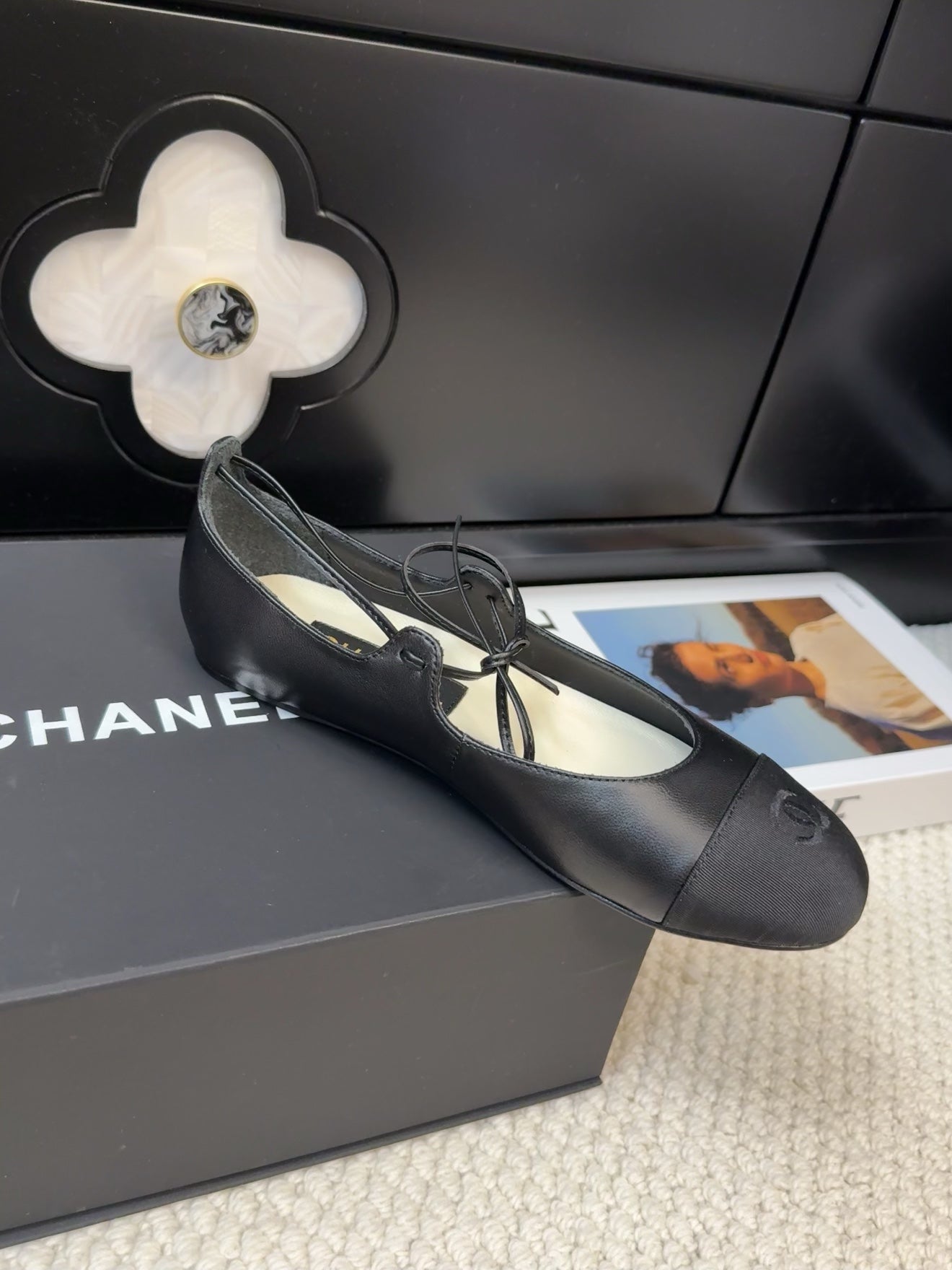 FLAT MARY JANE PUMPS BLACK LAMBSKIN - 34