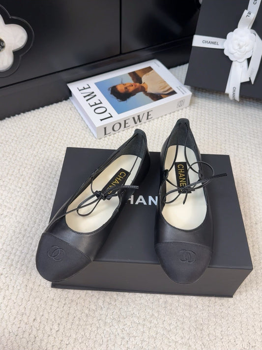 FLAT MARY JANE PUMPS BLACK LAMBSKIN - 34