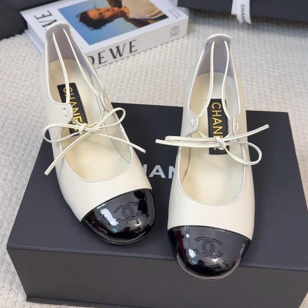 MARY JANE PUMPS 55 MM IN WHITE MIX BLACK LAMBSKIN - 34