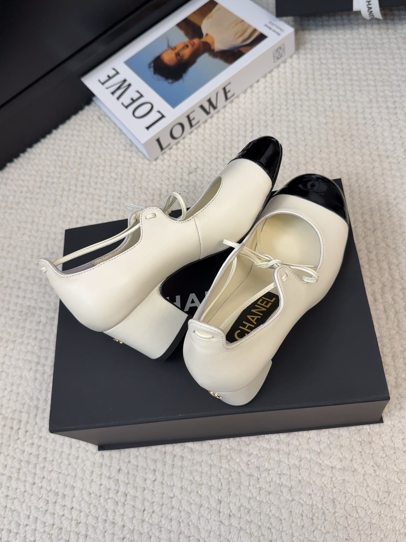 MARY JANE PUMPS 55 MM IN WHITE MIX BLACK LAMBSKIN - 34