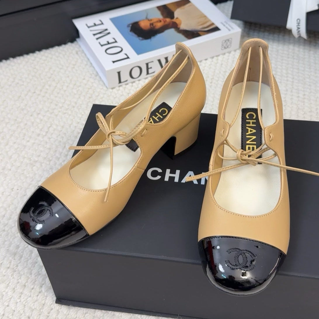 MARY JANE PUMPS 55 MM IN SAND YELLOW MIX BLACK LAMBSKIN - 34